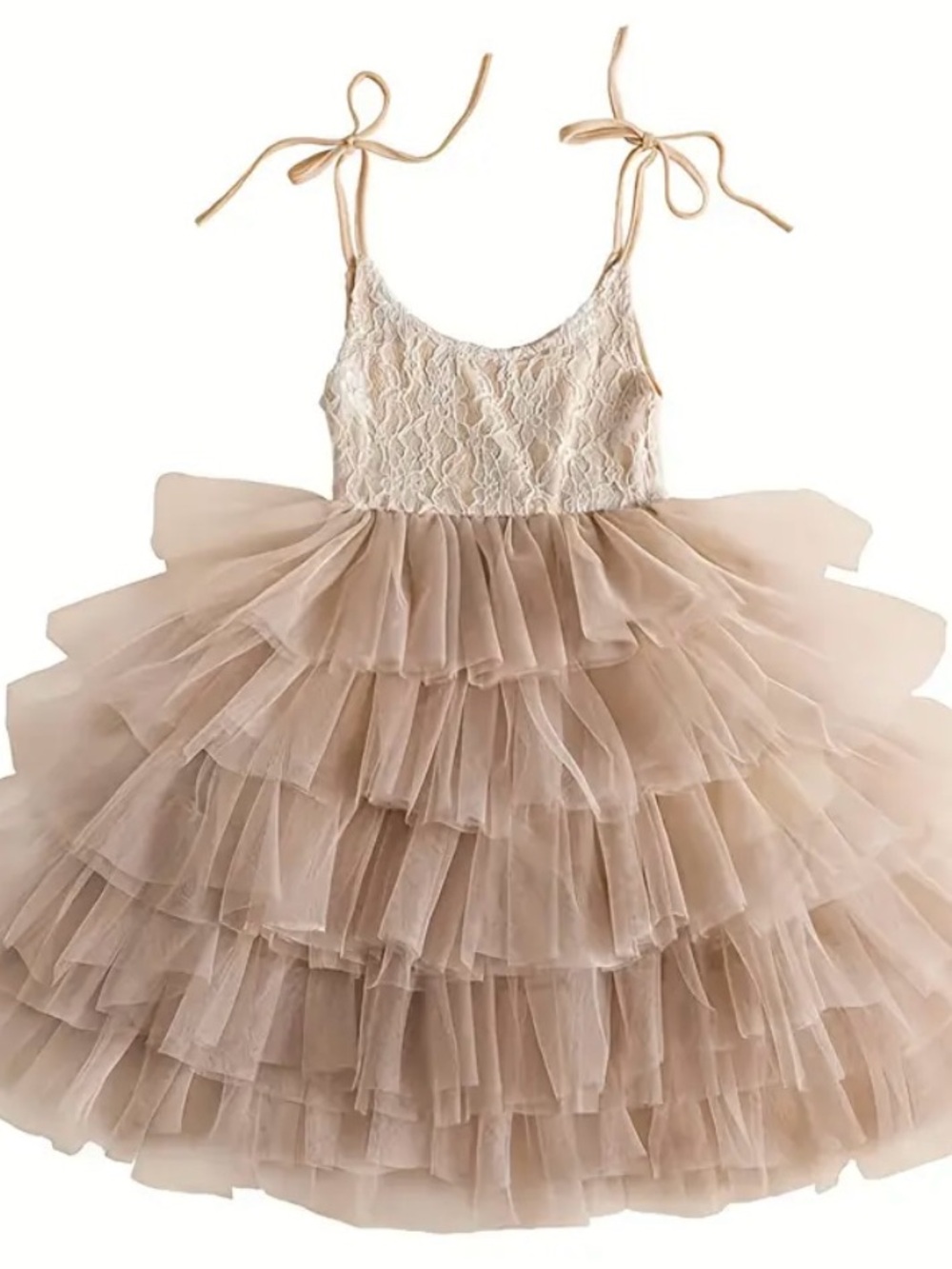 Girls Layered Tulle Party Dress in Champagne - Picture 4 of 7
